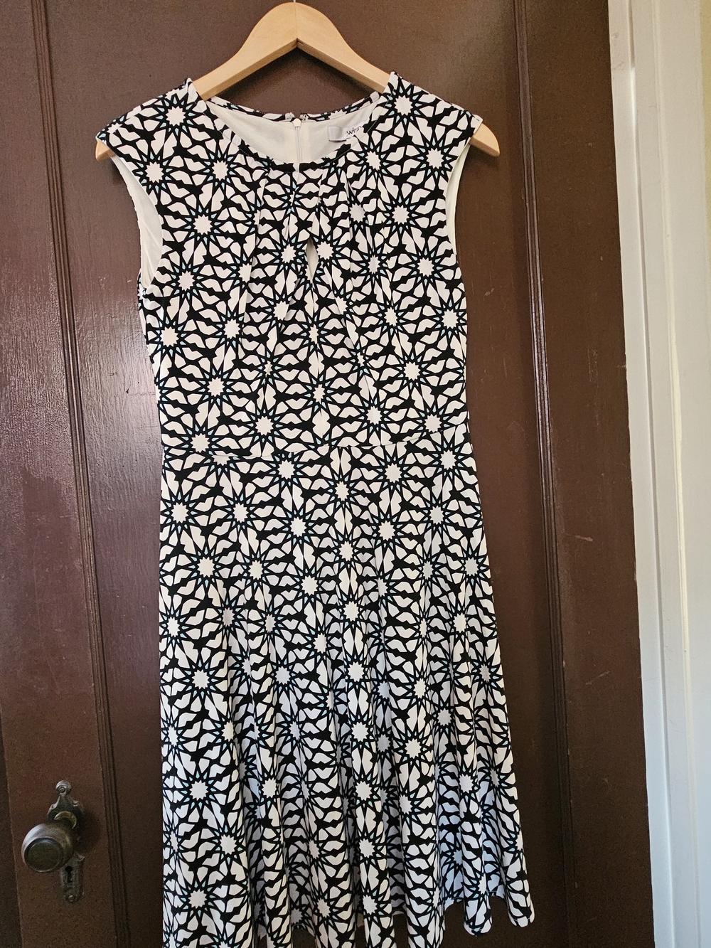 Strapless Black & White Floral-Geo Fit-and-Flare Dress